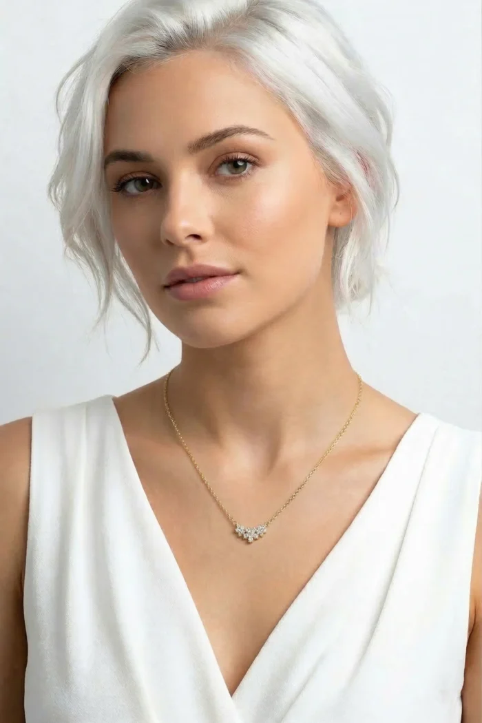 Üç Çiçek Model Zirkon Taşlı Çelik Kolye
