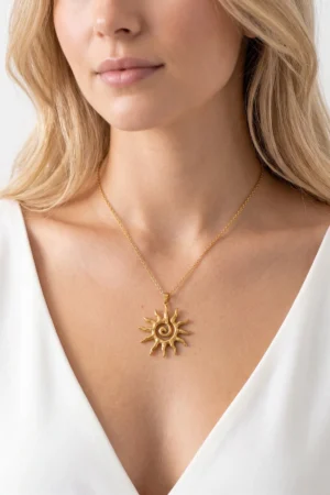 Spiral Güneş Model Gold Renk Paslanmaz Çelik Kadın Kolye