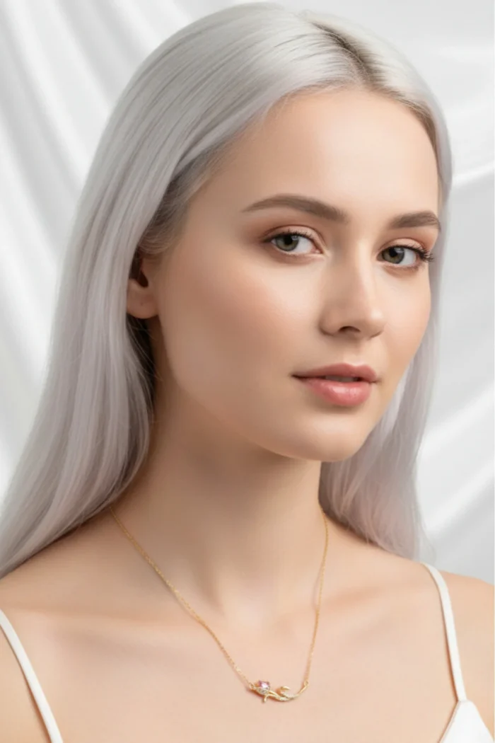 Lale Model Pembe Sedefli Zirkon Taşlı Çelik Kolye