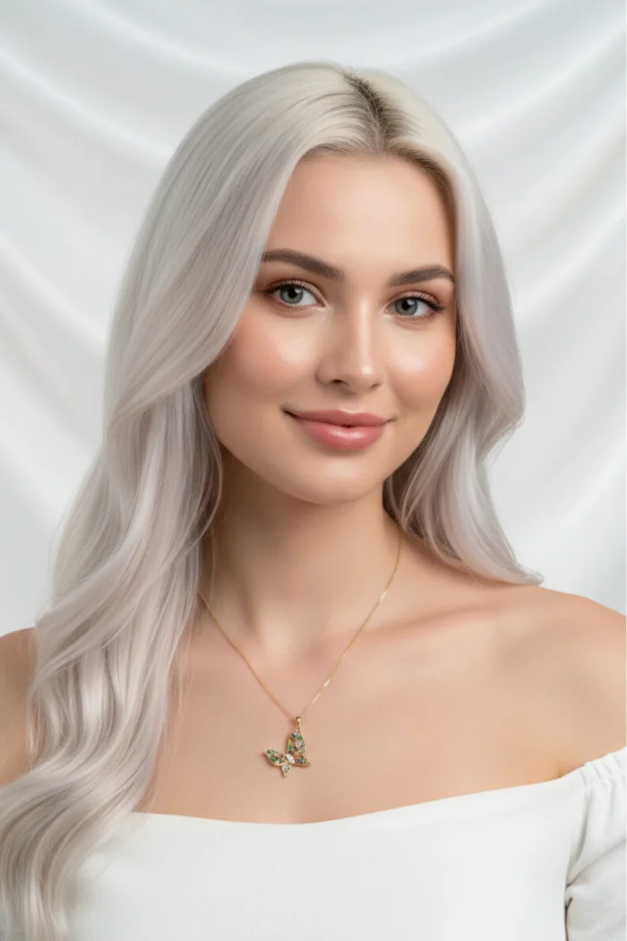 Kelebek Model Renkli Sedefli Zirkon Taşlı Çelik Kolye