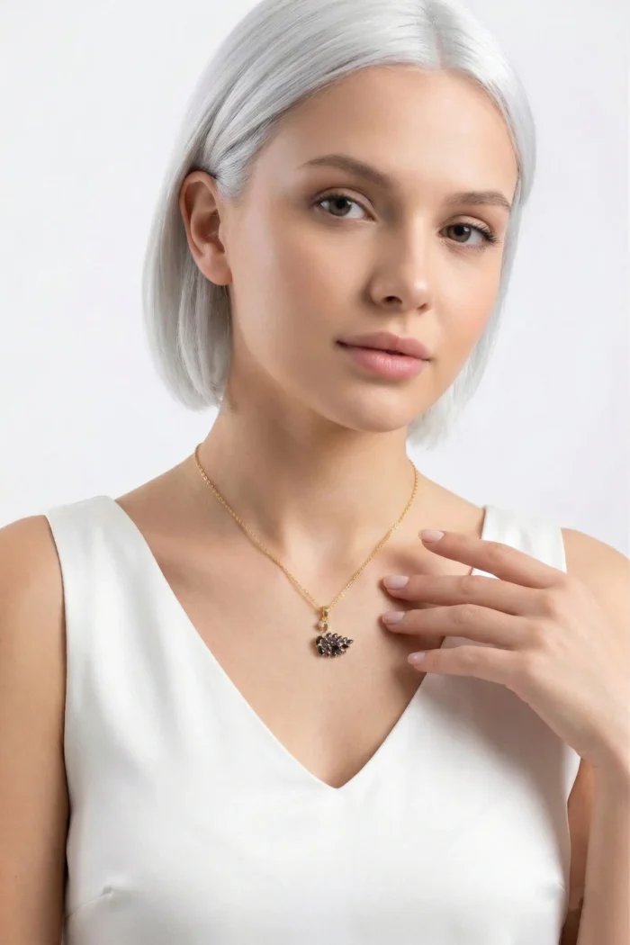 Kuğu Model Siyah Zirkon Taşlı Çelik Kolye