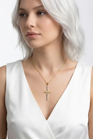 Anka Kuşu ve Elif Model Zirkon Taşlı Çelik Kolye