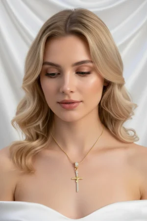 Anka Kuşu ve Elif Model Zirkon Taşlı Çelik Kolye