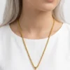 Kaktüs Model Yeşil Zirkon Taşlı Gold Renk Paslanmaz Çelik Kadın Kolye- 60+5 cm