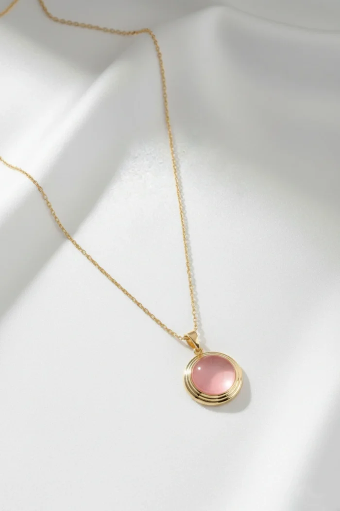 Daire Model Pembe Sedefli Çelik Kolye
