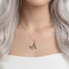 Kelebek Model Renkli Sedefli Zirkon Taşlı Çelik Kolye