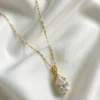 Damla Model Zirkon Taşlı Paslanmaz Çelik Gold Renk Kadın Kolye