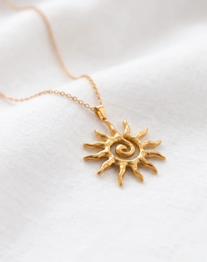 Spiral Güneş Model Gold Renk Paslanmaz Çelik Kadın Kolye