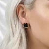 Yonca Model Siyah Mineli Çelik Küpe