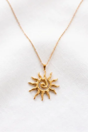 Spiral Güneş Model Gold Renk Paslanmaz Çelik Kadın Kolye