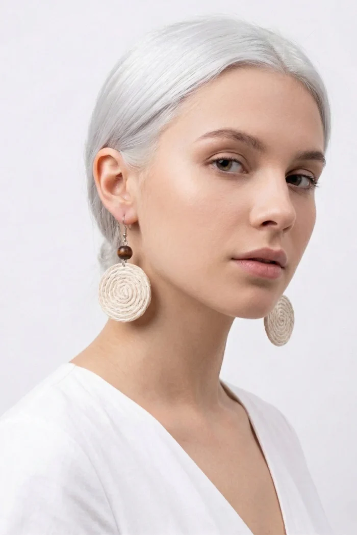 Bohem Girdap Model Ahşap Boncuklu Örme Hasır Kadın Küpe