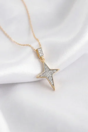 Kuzey Yıldızı Model Gold Renk Zirkon Taşlı Paslanmaz Çelik Kadın Kolye
