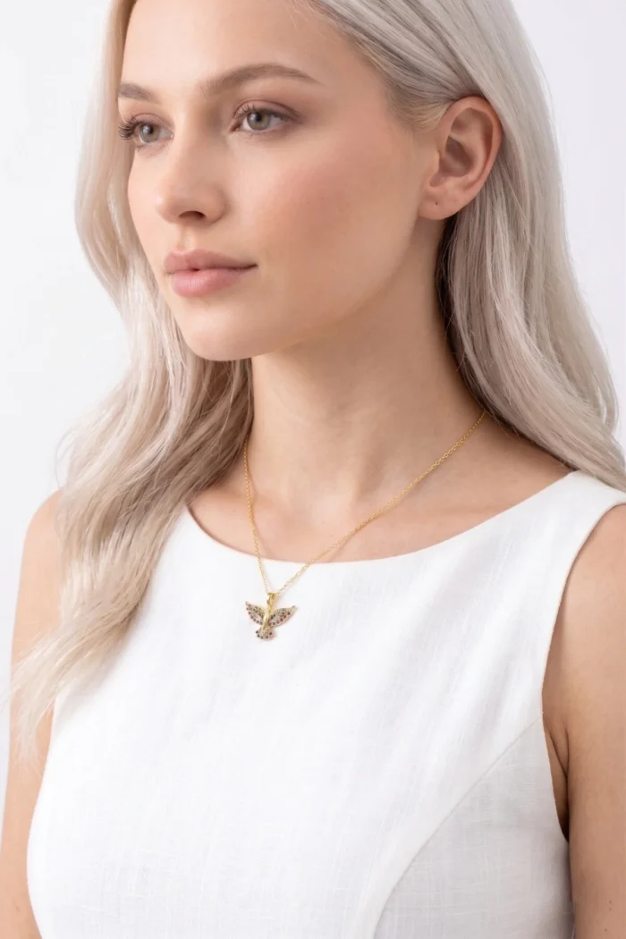 Anka Kuşu Model Renkli Zirkon Taşlı Çelik Kolye Anka Kuşu Model Renkli Zirkon Taşlı Çelik Kolye