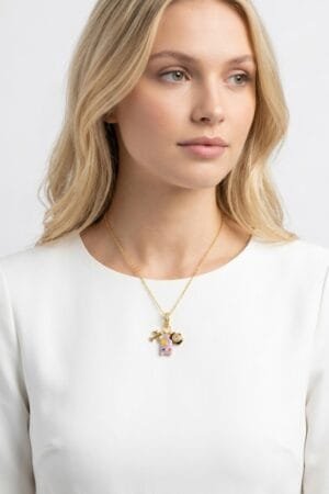 Seyahat Model Pembe Zirkon Taşlı Çelik Kolye