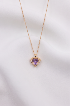 Okyanusun Kalbi Model Kristal Mor Işıltılı Zirkon Taşlı Paslanmaz Çelik Gold Renk Kadın Kolye