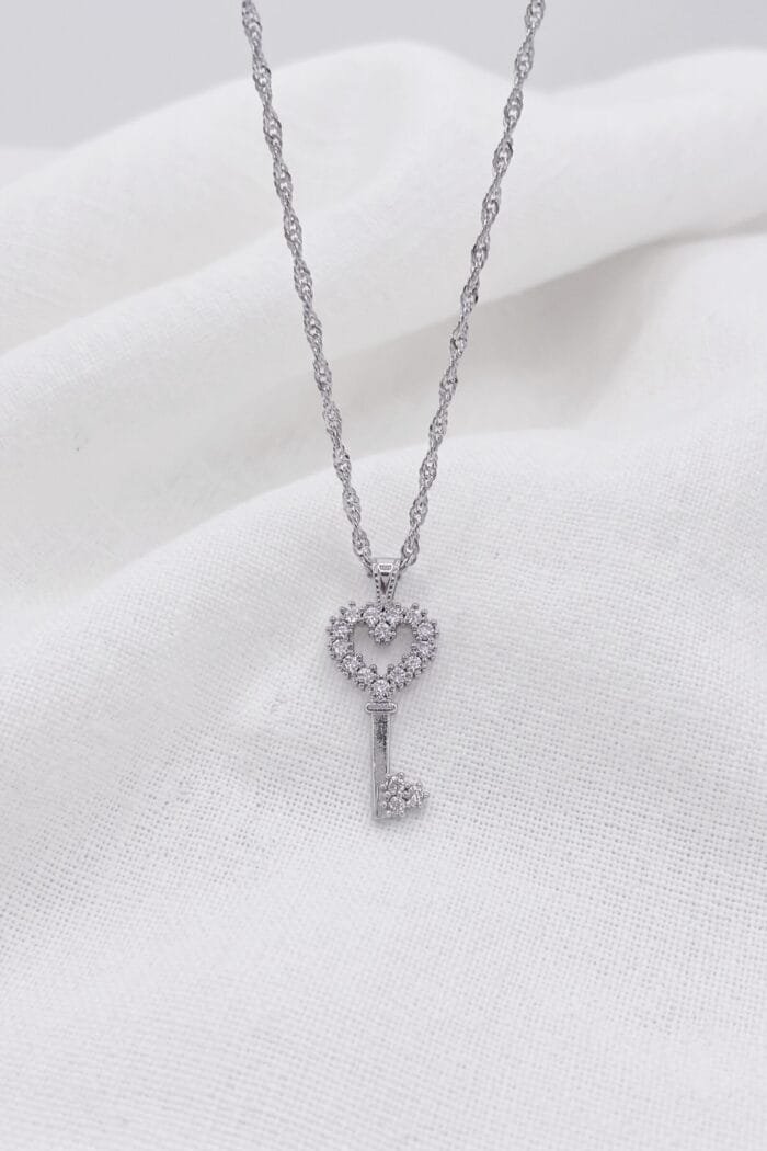 Anahtar Model Zirkon Taşlı Çelik Kolye