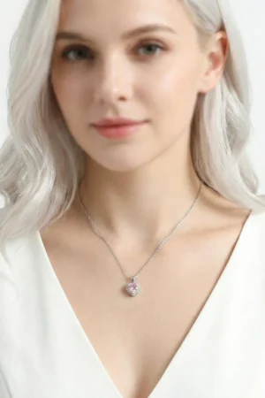 Kalp Model Pembe Zirkon Taşlı Çelik Kolye