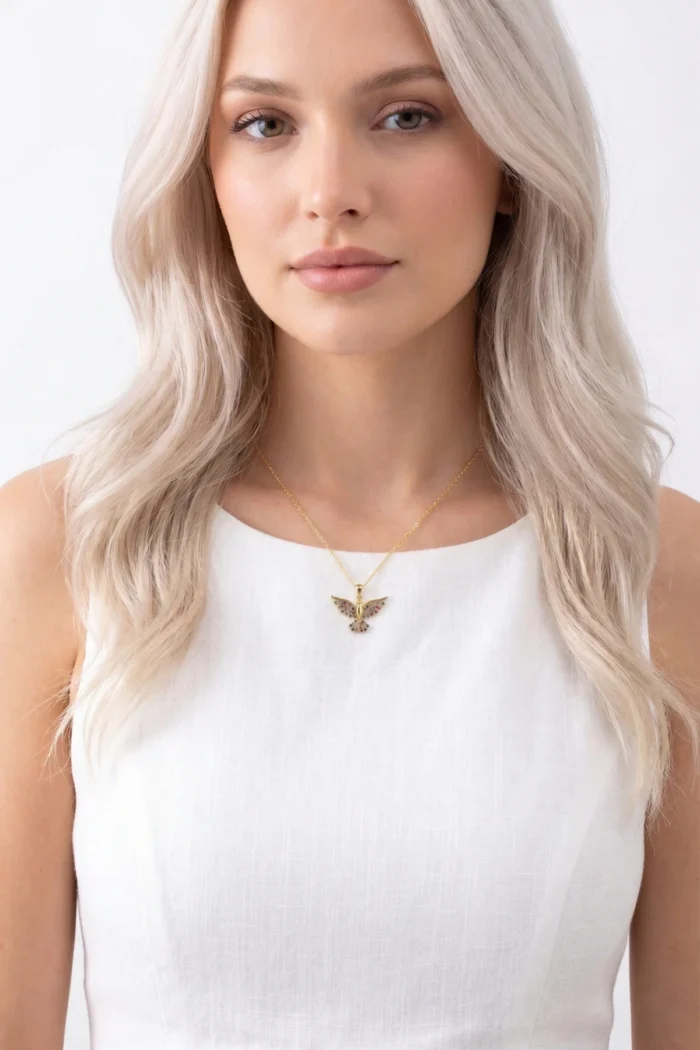 Anka Kuşu Model Renkli Zirkon Taşlı Çelik Kolye Anka Kuşu Model Renkli Zirkon Taşlı Çelik Kolye