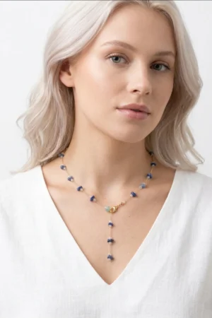 Y model Lapis Lazuli Taşı Lak Kaplama Doğal Taş Kolye