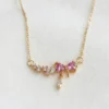 Fiyonk Model Pembe Zirkon Taşlı Çelik Kolye