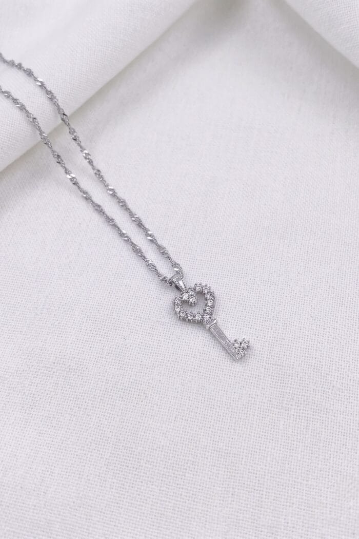 Anahtar Model Zirkon Taşlı Çelik Kolye