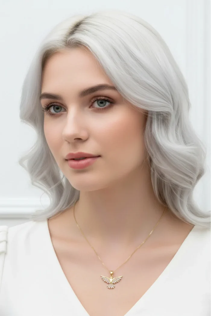 Anka Kuşu Model Zirkon Taşlı Çelik Kolye