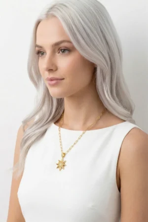 Yıldızı Model Zirkon Taşlı Çelik Kolye