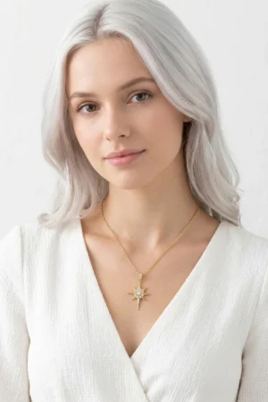 Kuzey Yıldızı Model Zirkon Taşlı Çelik Kolye
