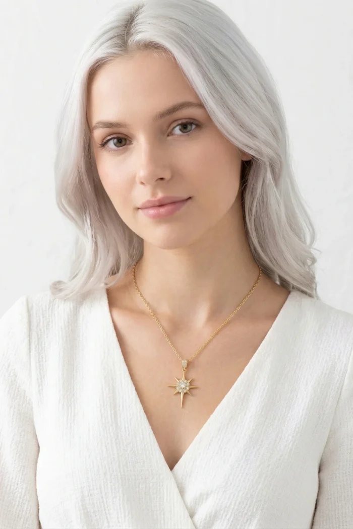 Kuzey Yıldızı Model Zirkon Taşlı Çelik Kolye Kuzey Yıldızı Model Zirkon Taşlı Çelik Kolye