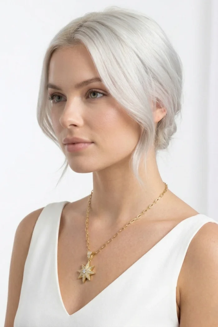 Yıldız Model Zirkon Taşlı Çelik Kolye