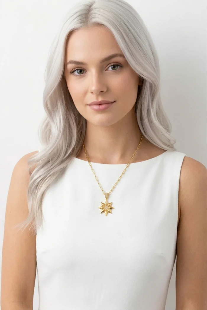 Yıldız Model Zirkon Taşlı Çelik Kolye