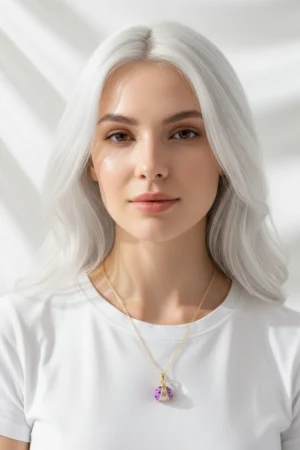Uğur Böceği Model Mor Mineli İnci Detaylı Çelik Kolye