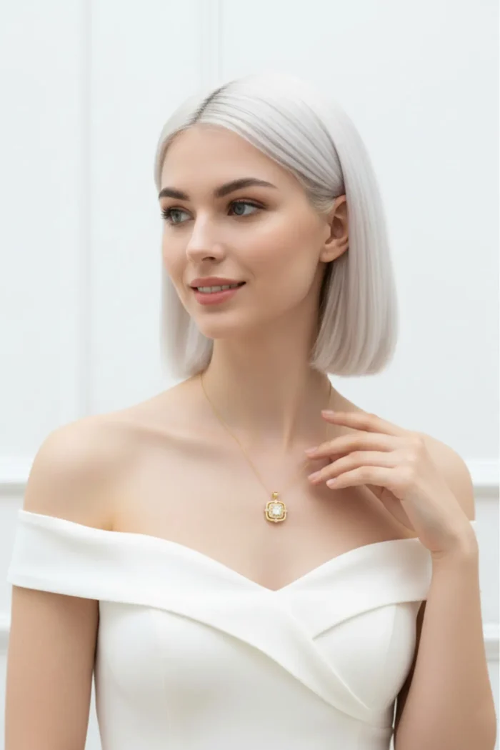 Baget Model Zirkon Taşlı Çelik Kolye