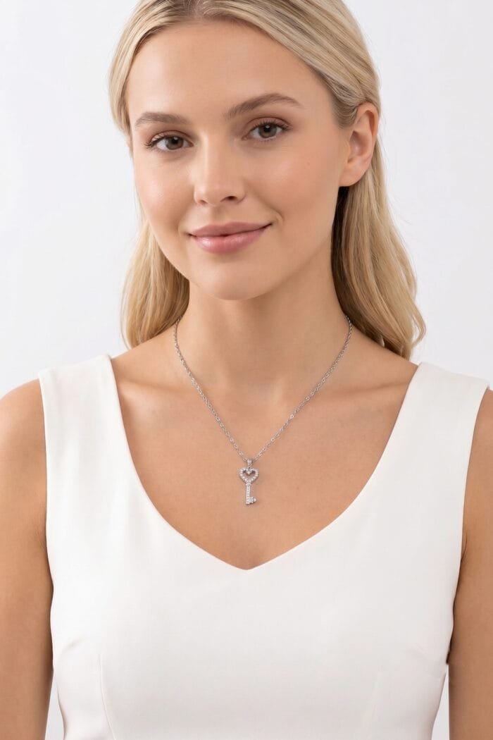 Anahtar Model Zirkon Taşlı Çelik Kolye