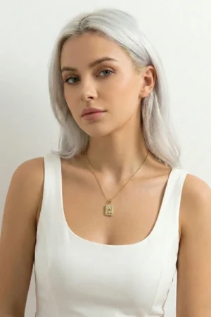 Kuzey Yıldızı Model Kırmızı Sedefli Zirkon Taşlı Çelik Kolye