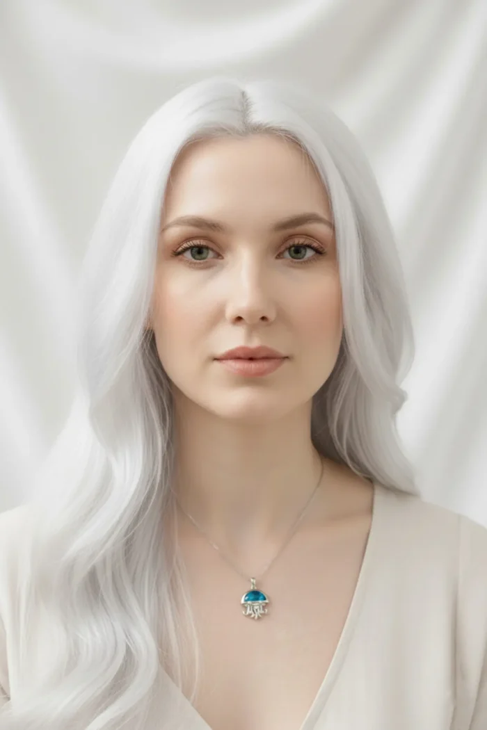Denizanası Model Mavi Sedefli İncili Çelik Kolye