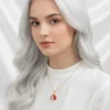 Uğur Böceği Model Mor Mineli İnci Detaylı Çelik Kolye