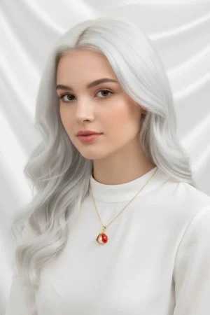 Uğur Böceği Model Mor Mineli İnci Detaylı Çelik Kolye
