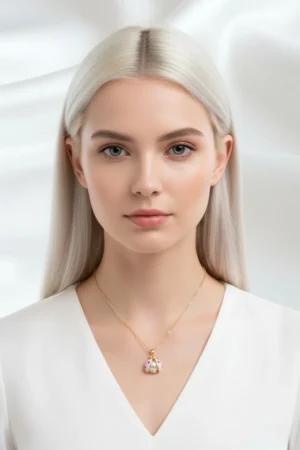 Uğur Böceği Model Pembe Mineli İnci Detaylı Çelik Kolye