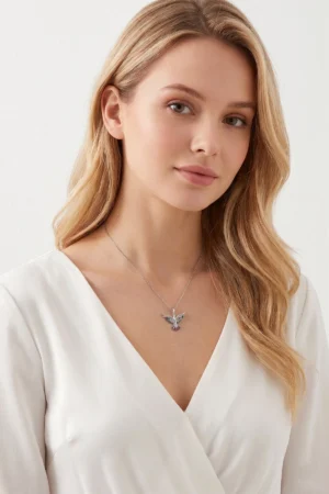 Anka Kuşu Model Renkli Zirkon Taşlı Çelik Kolye