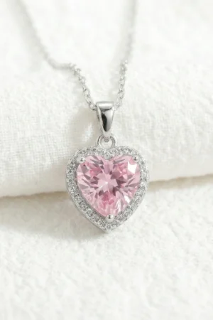 Kalp Model Pembe Zirkon Taşlı Çelik Kolye Kalp Model Pembe Zirkon Taşlı Çelik Kolye