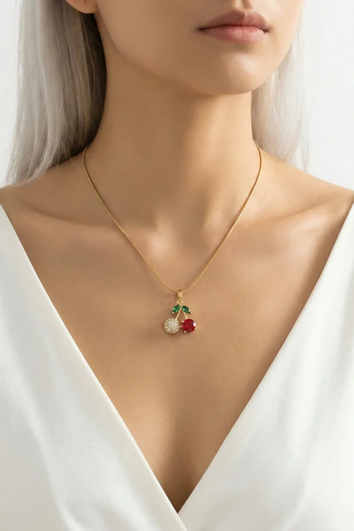 Kiraz Model Zirkon Taşlı Çelik Kolye