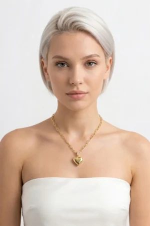 Kalp Model Zirkon Taşlı Çelik Kolye