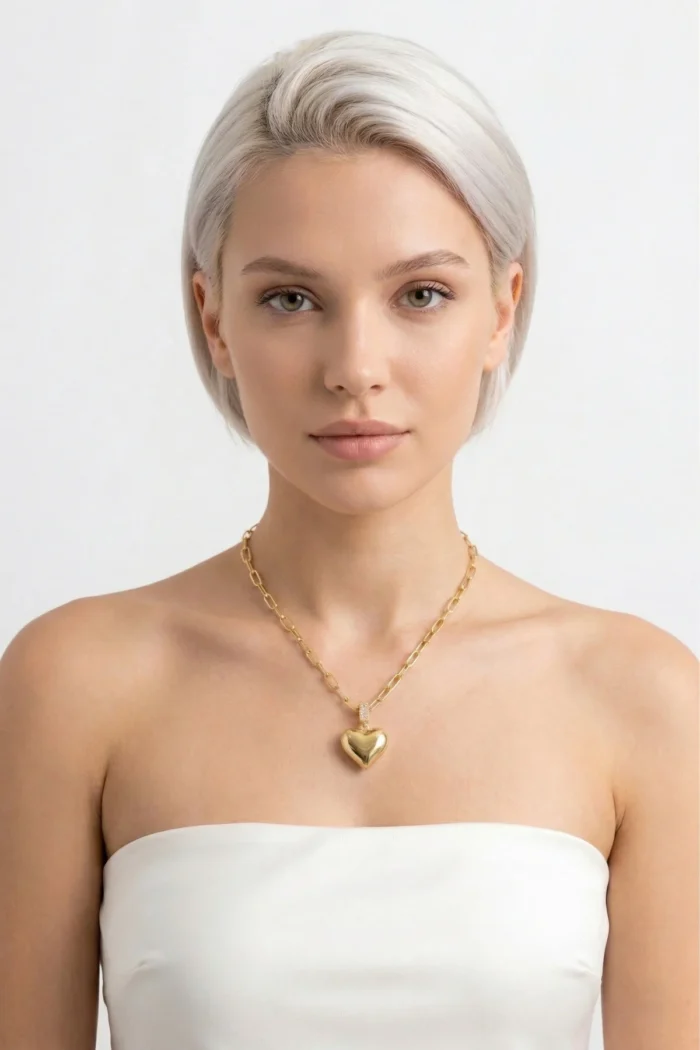 Kalp Model Zirkon Taşlı Çelik Kolye