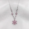 Lotus Çiçeği Model Pembe Zirkon Taşlı Çelik Kolye